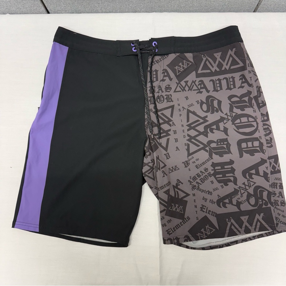 Stylish Black and Purple Graphic Board Shorts